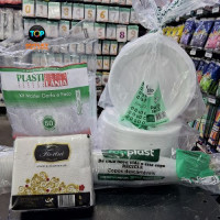 Kit Churrasco/Festa/Evento Descartável 100 peças Prato de Isopor + Guardanapo + Garfo + Faca + Copo Resistentes