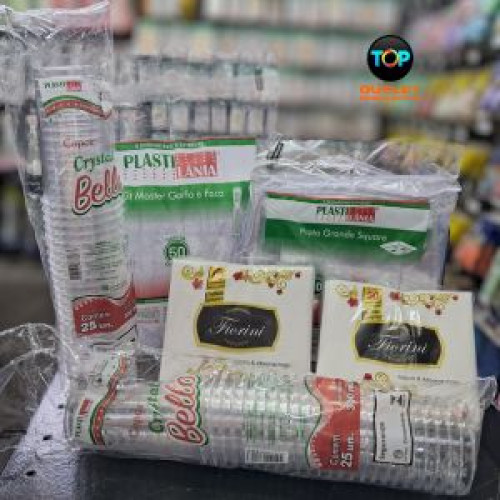 Kit Descartável Premium festa evento 50 pessoas Transparente Plastilania Fiorini Garfo Faca Copo Prato Guardanapo