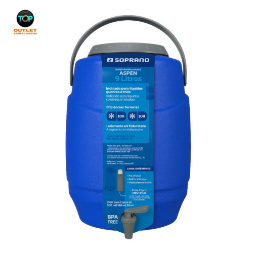 Botijão Estacionário Aspen Azul 9l com Porta Copo - 1 unidade - Soprano