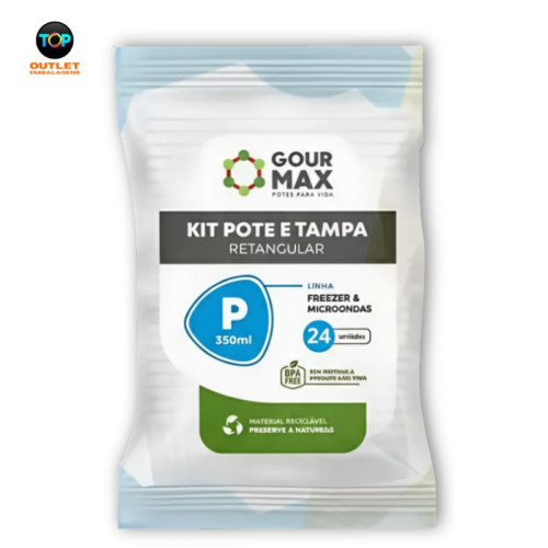 Kit Pote e Tampa Retangular P 350ml - pacote com 24 unidades - Gourmax